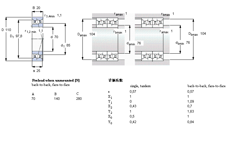 SKF ǽ|S, , DB, contact angle 25°7014DB/P7ӱD
